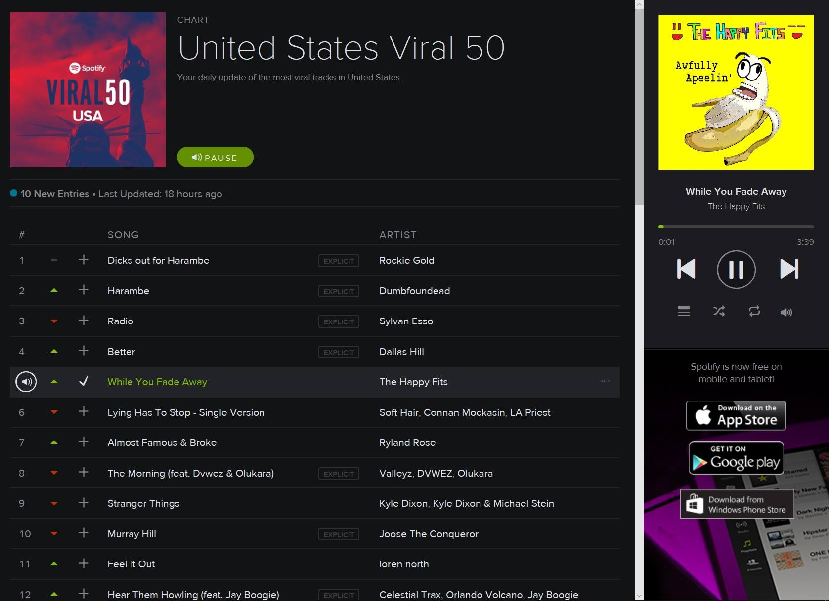 The Happy Fits' "While You Fade Away" was featured on Spotify's United States Viral 50 playlist