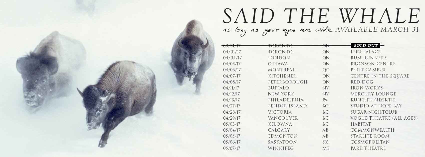 Said the Whale 2017 tour dates