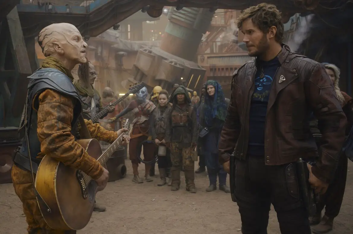 A member of The Old 97’s and Chris Pratt as Peter Quill/Star-Lord in Marvel Studios' The Guardians of the Galaxy Holiday Special, exclusively on Disney+. Photo by Jessica Miglio. © 2022 MARVEL