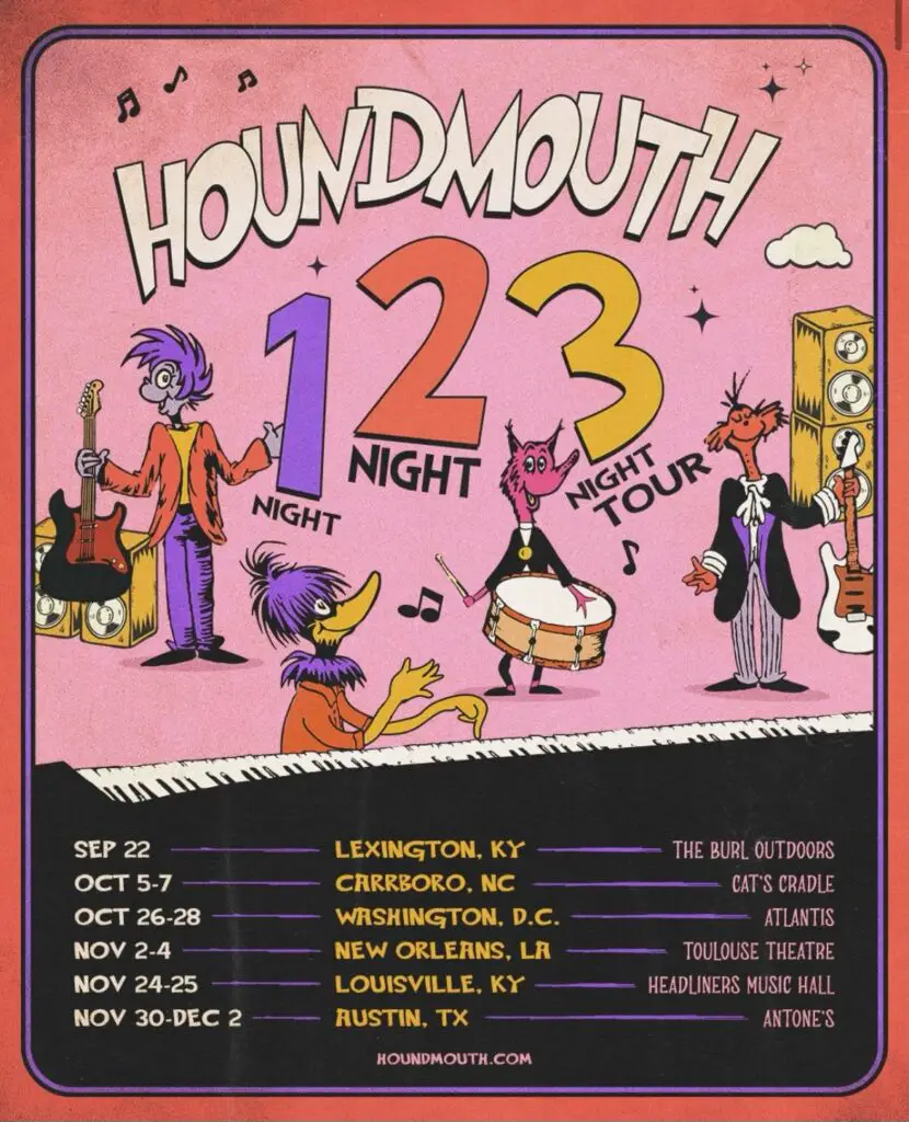 Houndmouth's "1 Night 2 Night 3 Night" 2023 tour poster