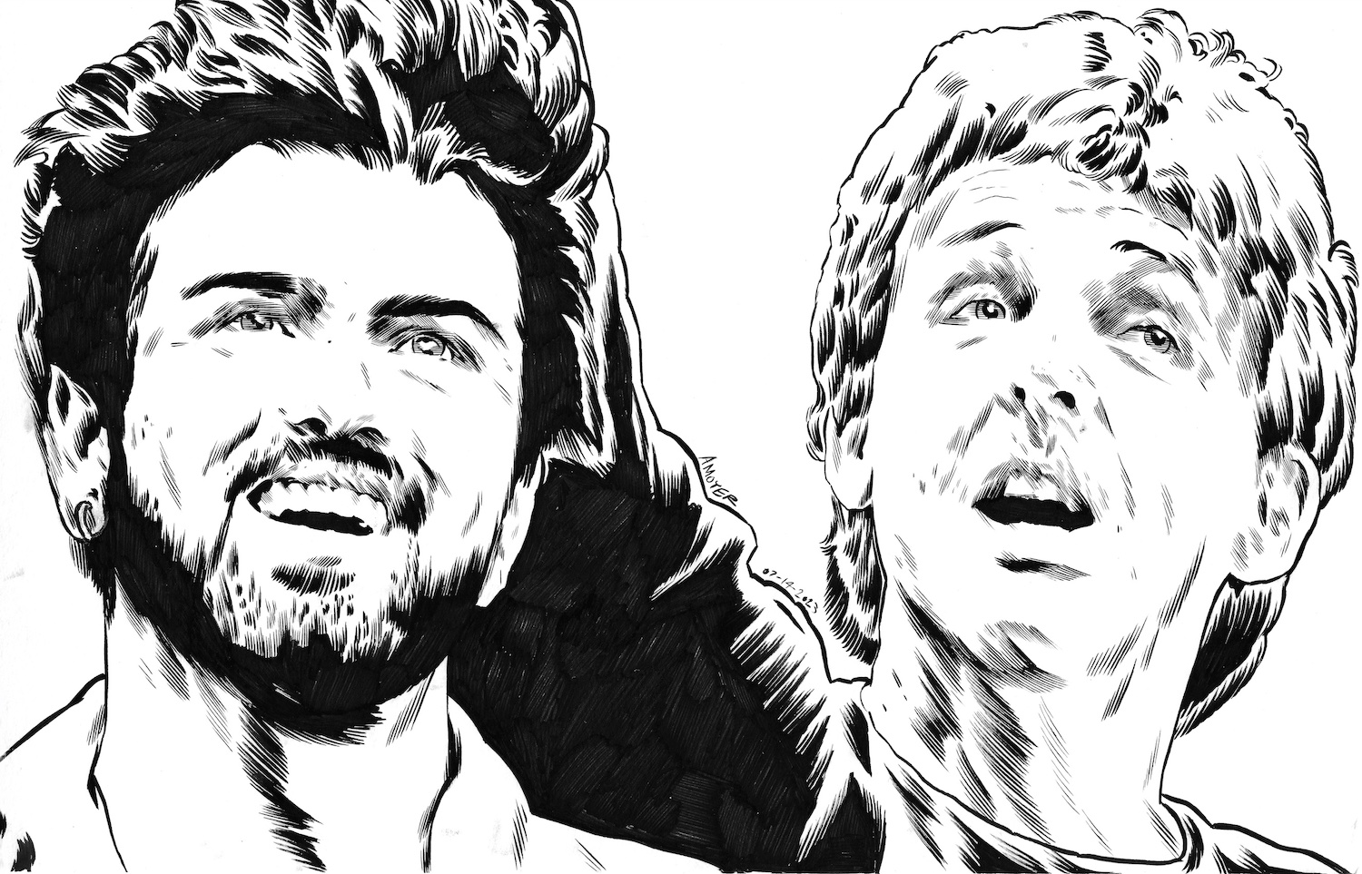 George Michael and Paul McCartney, occasional collaborators, take the stage at Live Aid, 1985 © Aidan Moyer